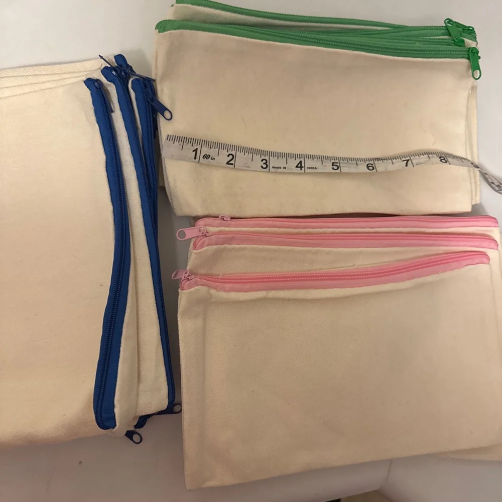 Unbranded Pencil Cases One Size Beige with Green, Pink, Blue Zippers